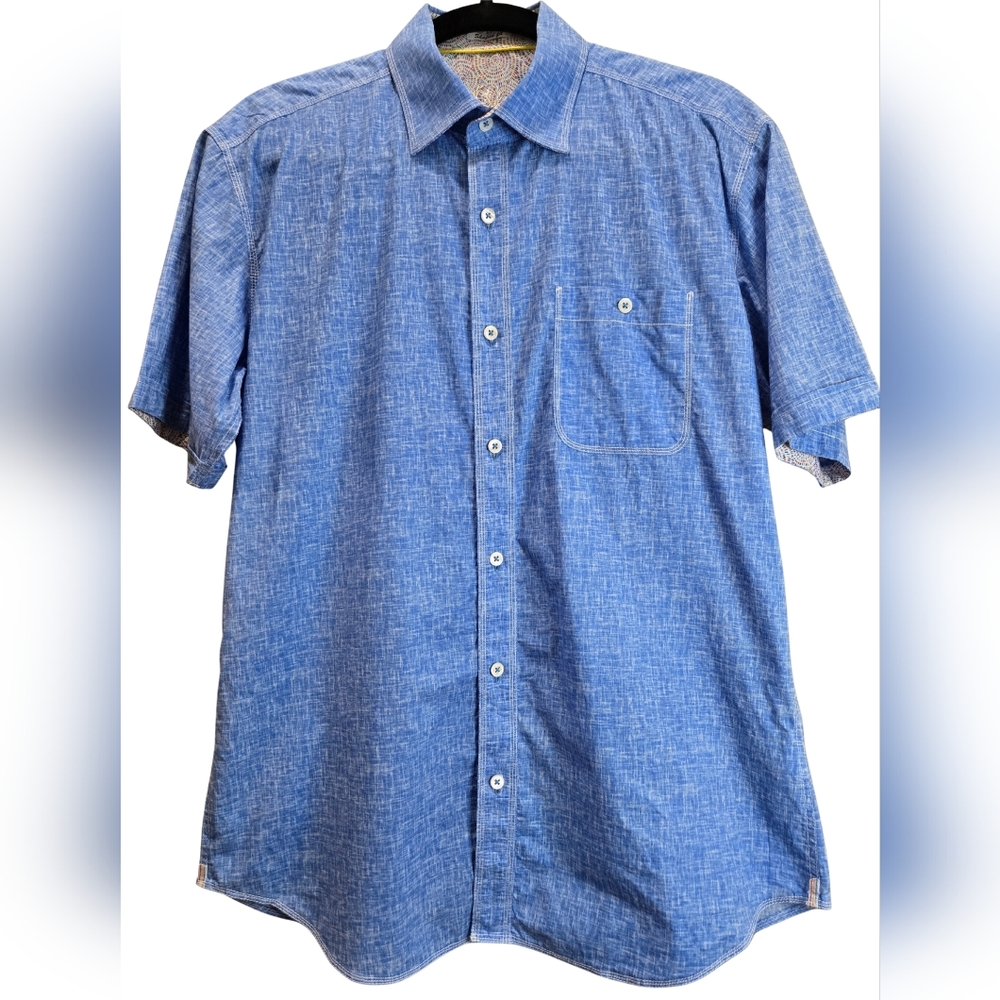 Men's Bugatchi Light Blue Casual Collared Button Down Shirt